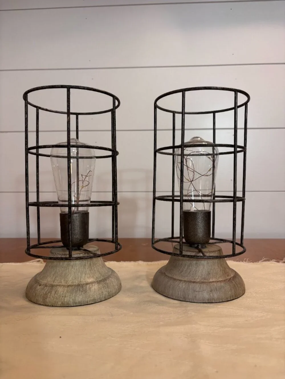 Industrial Metal Cage Lantern Pair